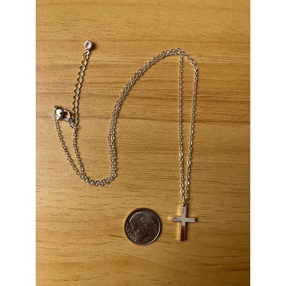 Silver Tone Cross Pendant Necklace Minimalist Religious Jewelry Adjustable Chain